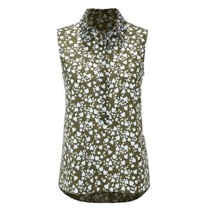 CABI Keepsake Blouse style #3614 Pressed Flowers sleeveless green/blue sz M